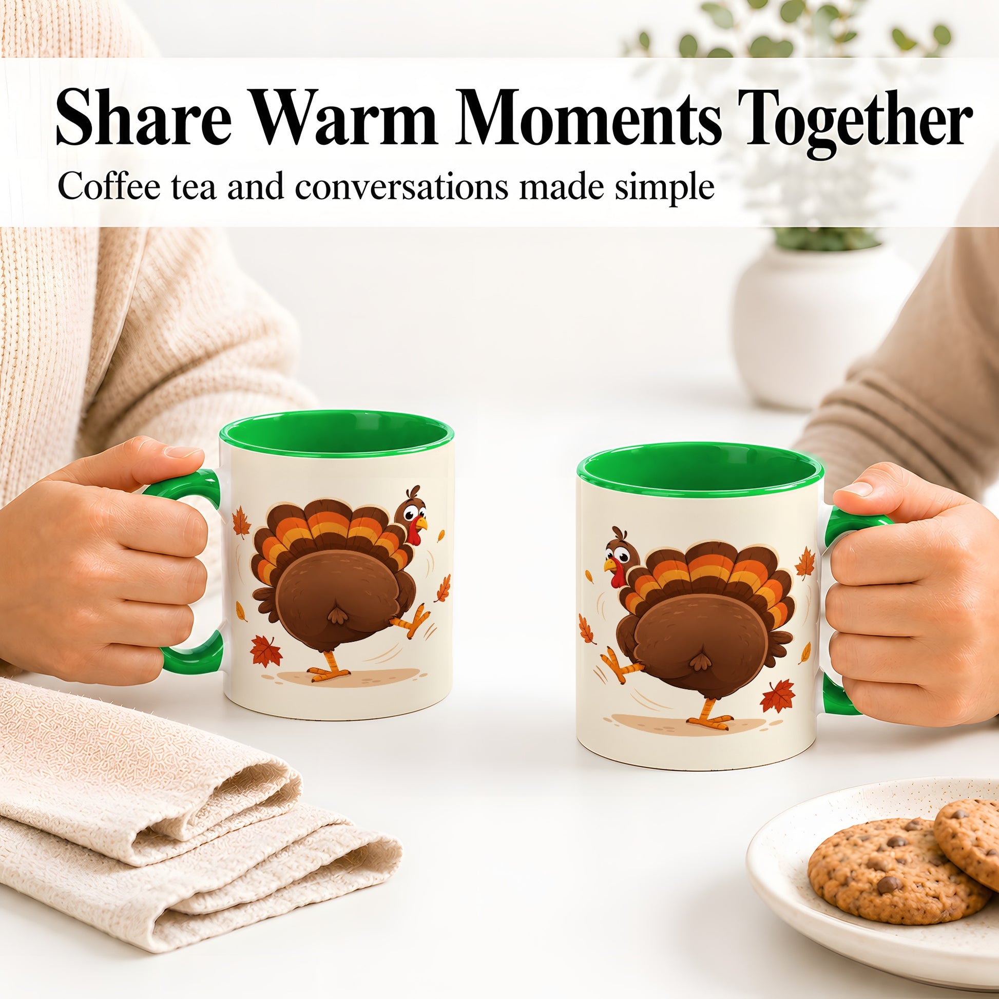 #pl[11oz|Green] Funny Turkey Accent Mug, Ceramic Mug with Dancing Back View Artwork