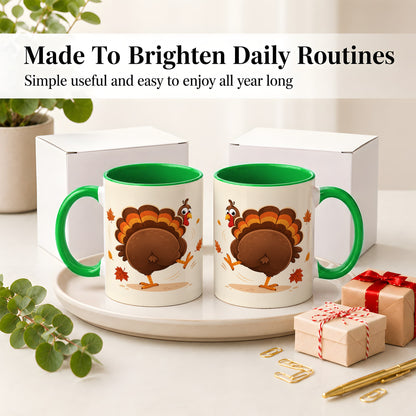 #pl[11oz|Green] Funny Turkey Accent Mug, Ceramic Mug with Dancing Back View Artwork