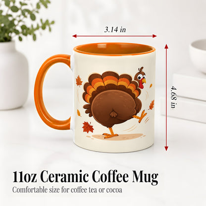 #pl[11oz|Orange] Funny Turkey Accent Mug, Ceramic Mug with Dancing Back View Artwork