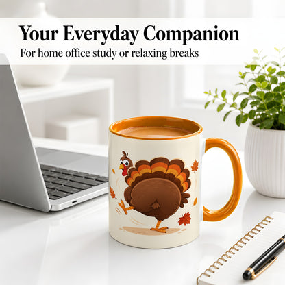 #pl[11oz|Orange] Funny Turkey Accent Mug, Ceramic Mug with Dancing Back View Artwork