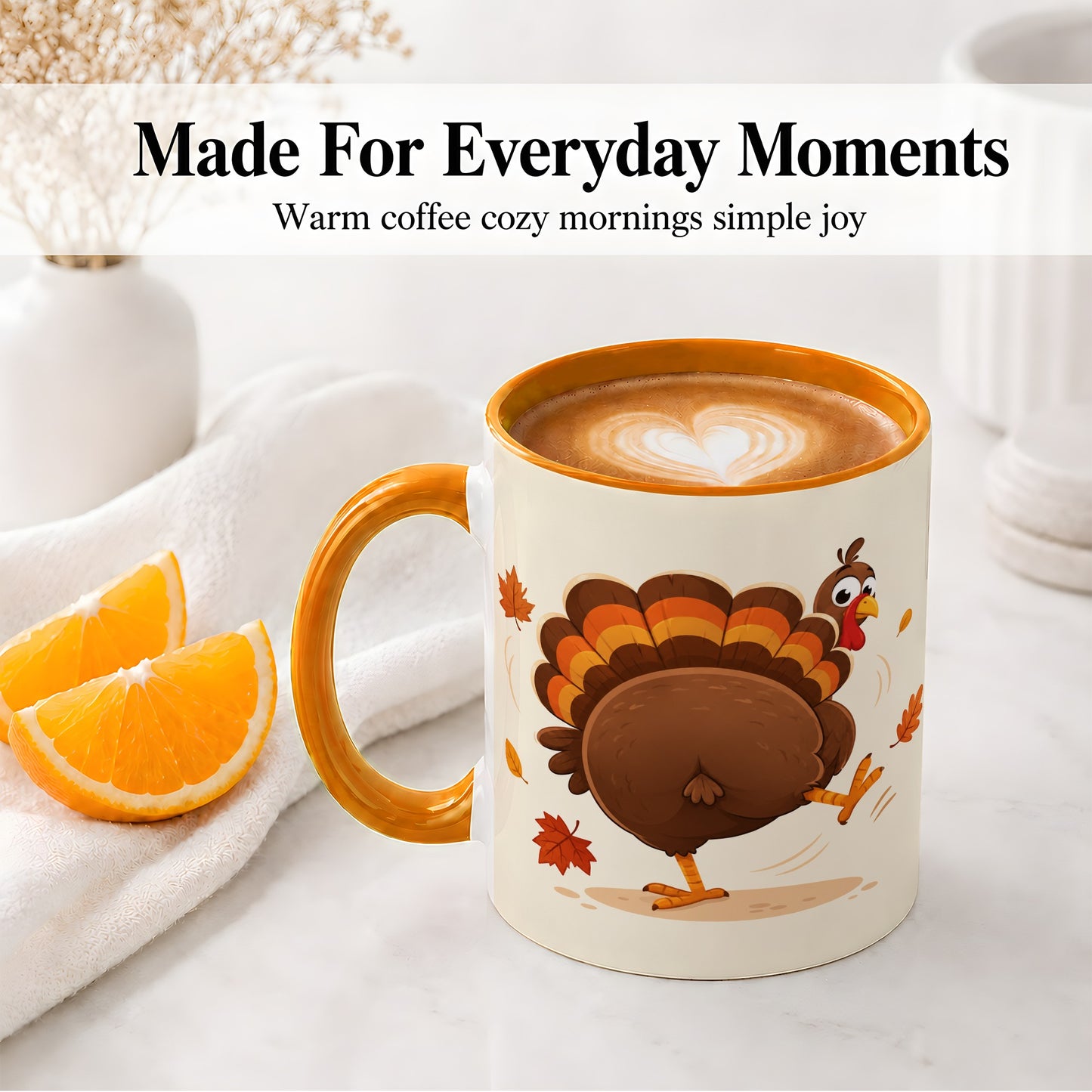 #pl[11oz|Orange] Funny Turkey Accent Mug, Ceramic Mug with Dancing Back View Artwork