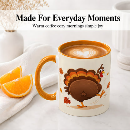 #pl[11oz|Orange] Funny Turkey Accent Mug, Ceramic Mug with Dancing Back View Artwork