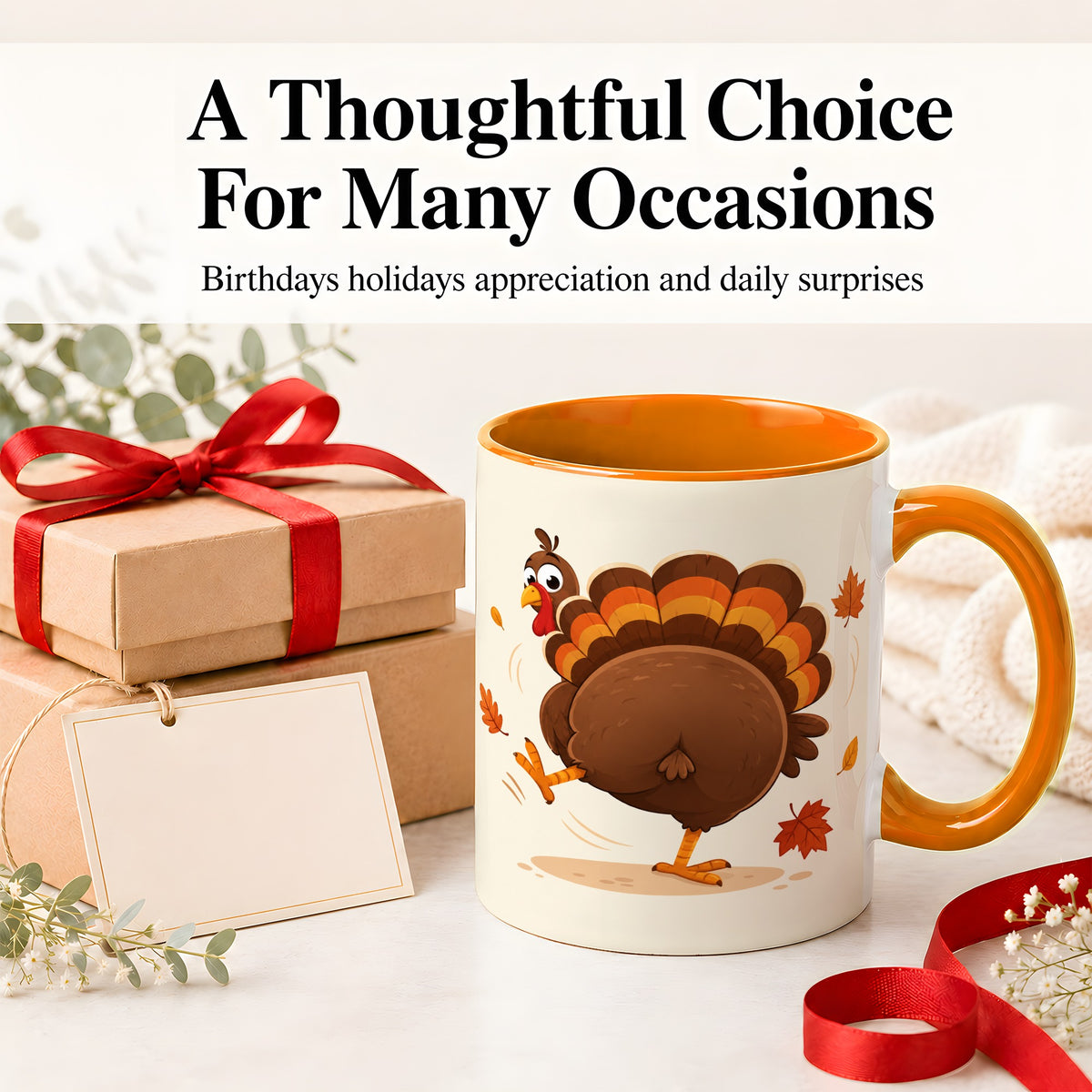 #pl[11oz|Orange] Funny Turkey Accent Mug, Ceramic Mug with Dancing Back View Artwork