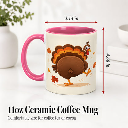 #pl[11oz|Pink] Funny Turkey Accent Mug, Ceramic Mug with Dancing Back View Artwork
