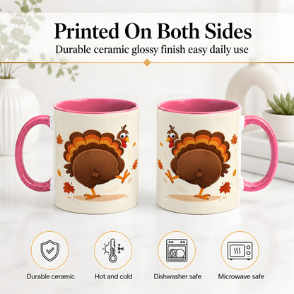 #pl[11oz|Pink] Funny Turkey Accent Mug, Ceramic Mug with Dancing Back View Artwork