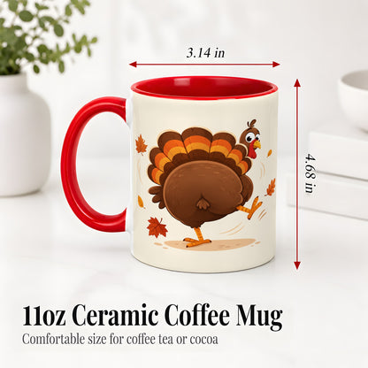 #pl[11oz|Red] Funny Turkey Accent Mug, Ceramic Mug with Dancing Back View Artwork