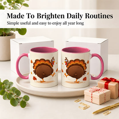 #pl[11oz|Pink] Funny Turkey Accent Mug, Ceramic Mug with Dancing Back View Artwork