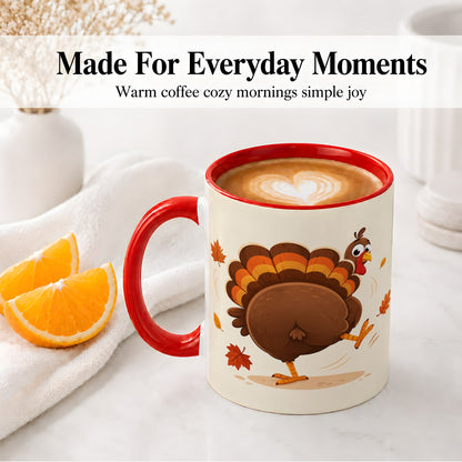 #pl[11oz|Red] Funny Turkey Accent Mug, Ceramic Mug with Dancing Back View Artwork
