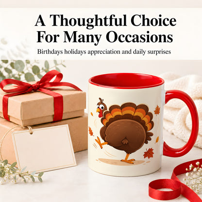 #pl[11oz|Red] Funny Turkey Accent Mug, Ceramic Mug with Dancing Back View Artwork