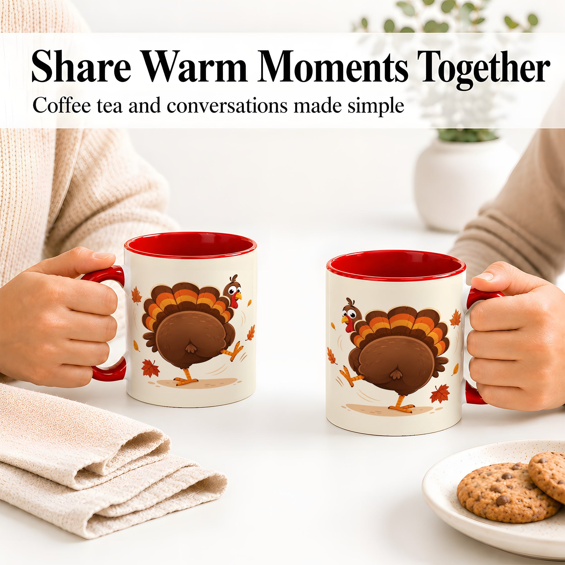 #pl[11oz|Red] Funny Turkey Accent Mug, Ceramic Mug with Dancing Back View Artwork