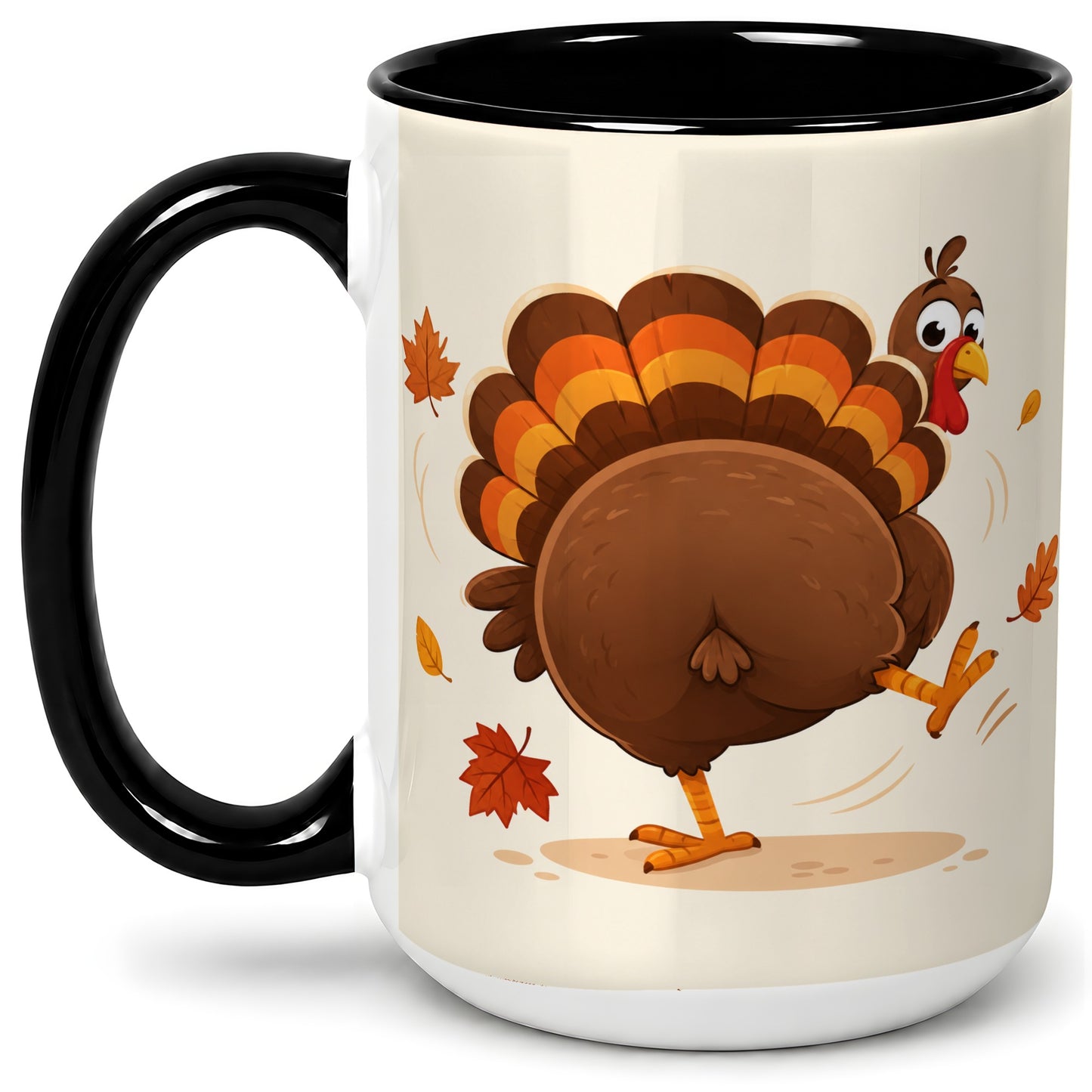 #pl[15oz|Black] Funny Turkey Accent Mug, Ceramic Mug with Dancing Back View Artwork