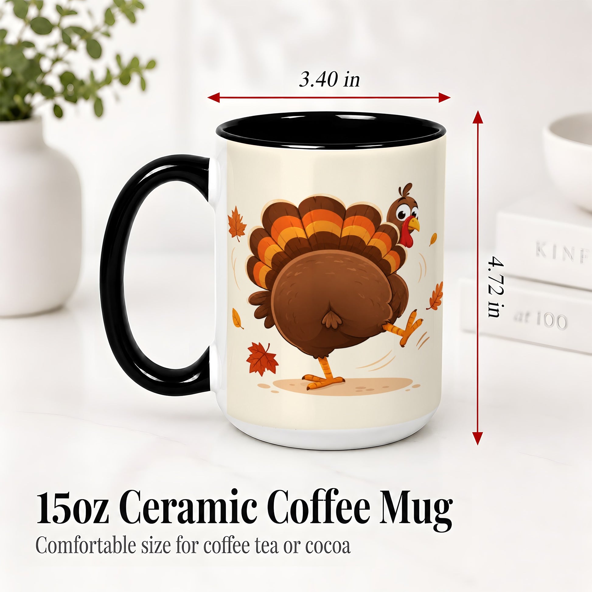 #pl[15oz|Black] Funny Turkey Accent Mug, Ceramic Mug with Dancing Back View Artwork
