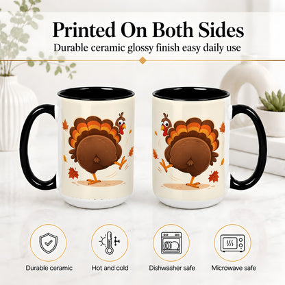 #pl[15oz|Black] Funny Turkey Accent Mug, Ceramic Mug with Dancing Back View Artwork