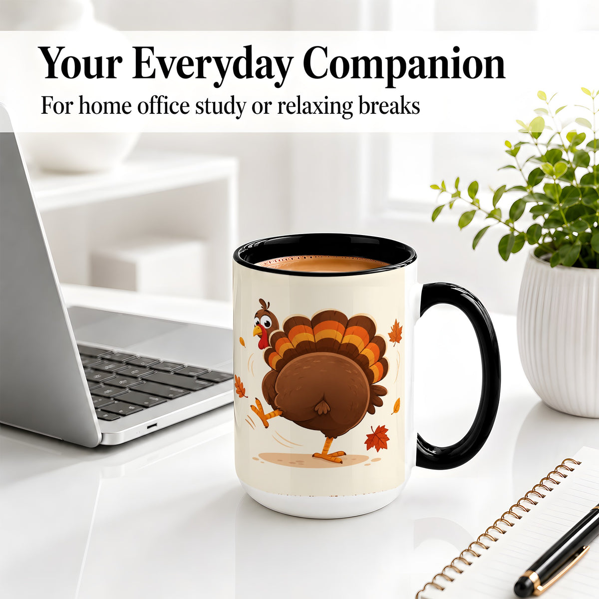 #pl[15oz|Black] Funny Turkey Accent Mug, Ceramic Mug with Dancing Back View Artwork