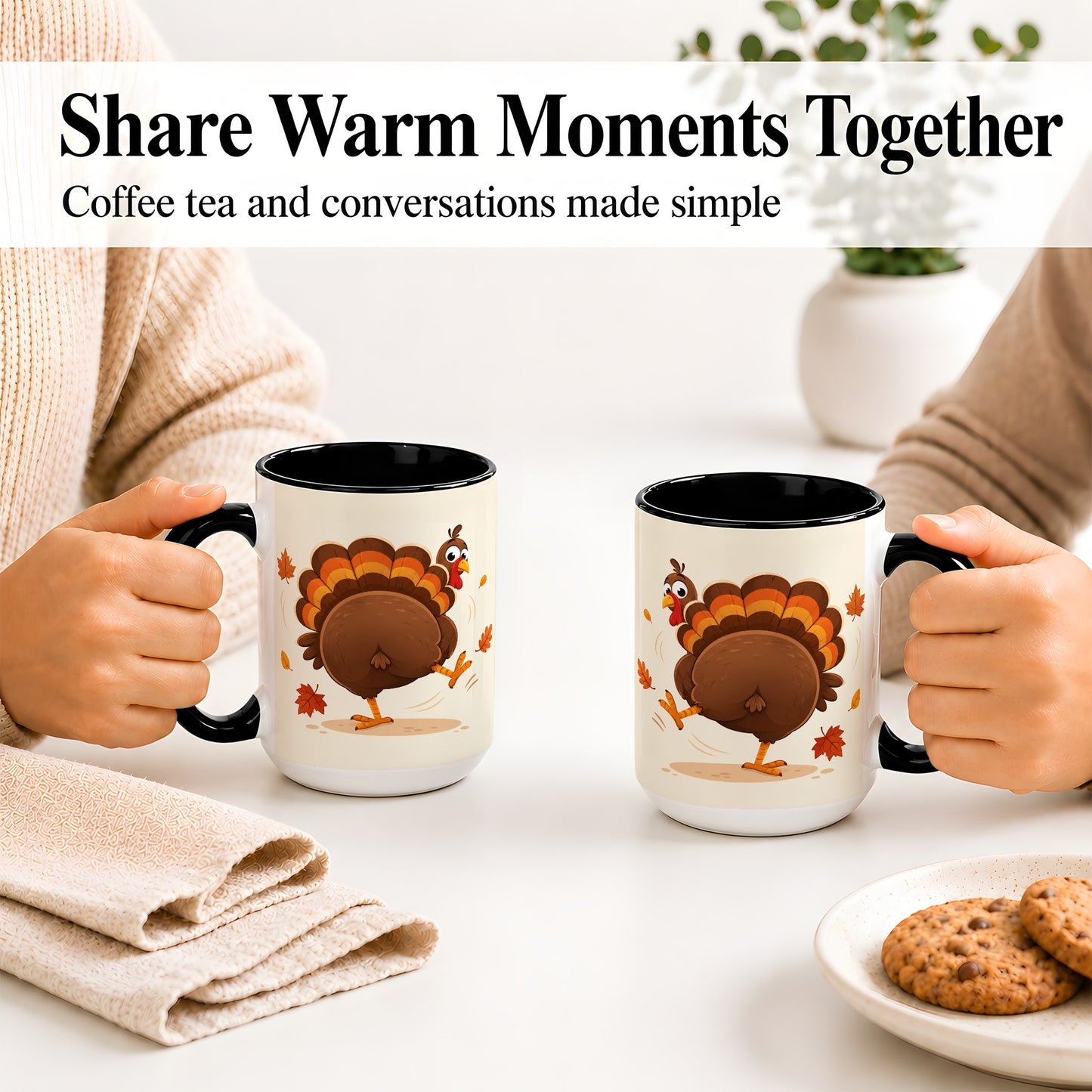 #pl[15oz|Black] Funny Turkey Accent Mug, Ceramic Mug with Dancing Back View Artwork