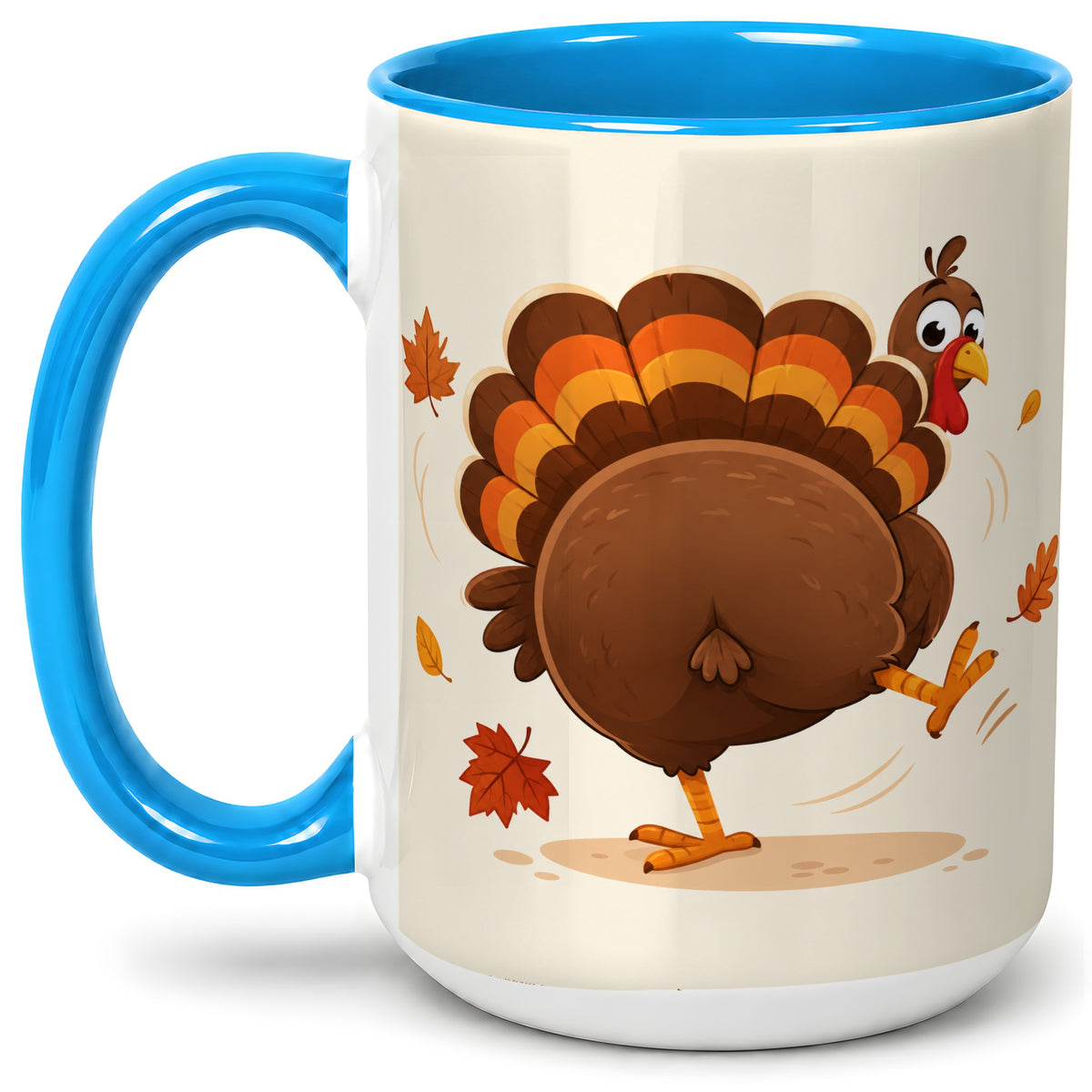 #pl[15oz|Blue] Funny Turkey Accent Mug, Ceramic Mug with Dancing Back View Artwork