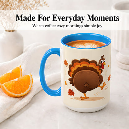 #pl[15oz|Blue] Funny Turkey Accent Mug, Ceramic Mug with Dancing Back View Artwork