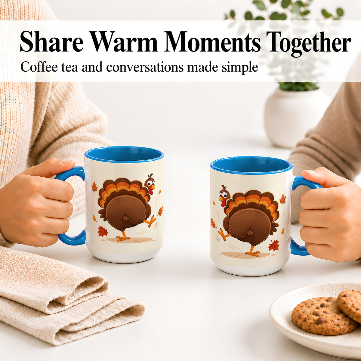 #pl[15oz|Blue] Funny Turkey Accent Mug, Ceramic Mug with Dancing Back View Artwork