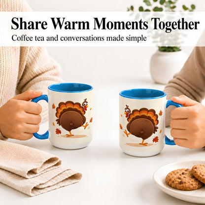 #pl[15oz|Blue] Funny Turkey Accent Mug, Ceramic Mug with Dancing Back View Artwork