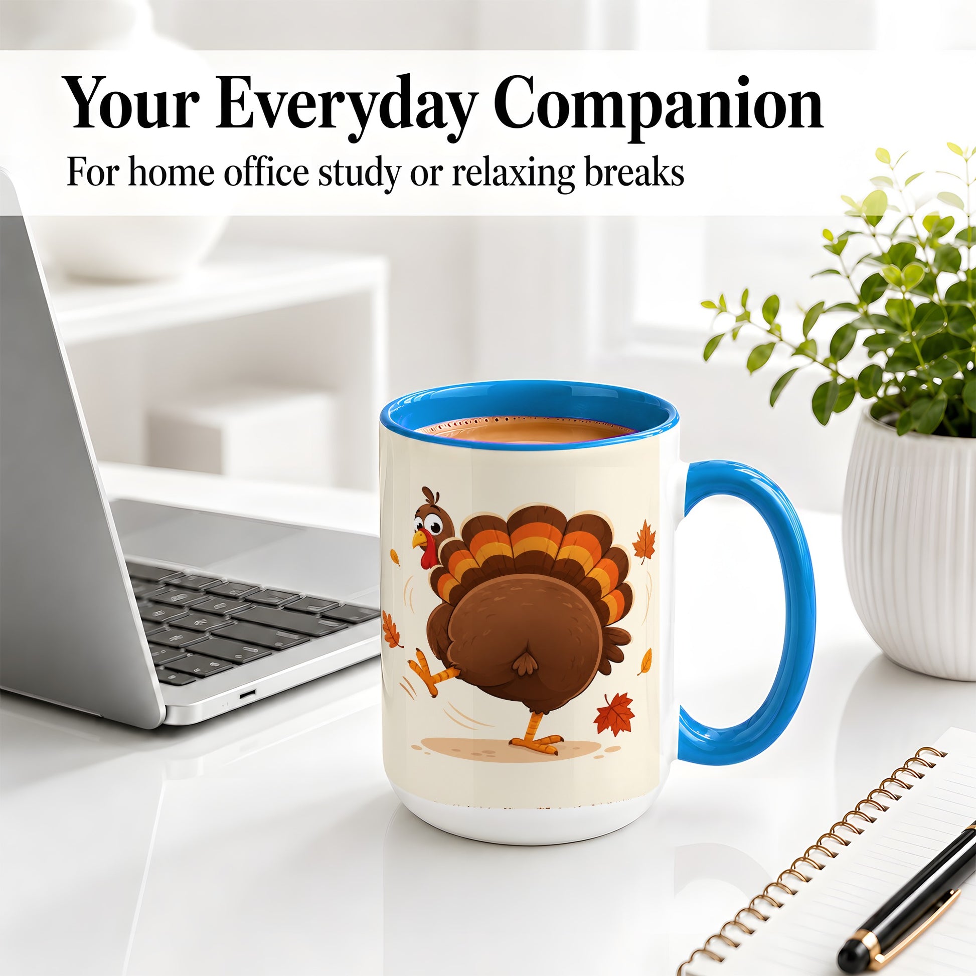 #pl[15oz|Blue] Funny Turkey Accent Mug, Ceramic Mug with Dancing Back View Artwork