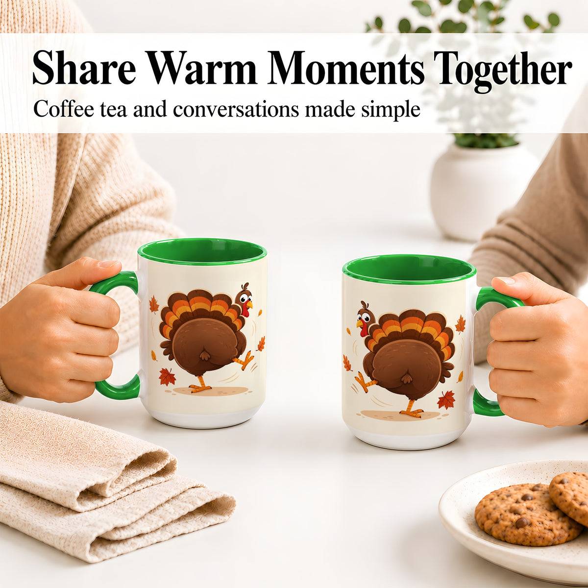 #pl[15oz|Green] Funny Turkey Accent Mug, Ceramic Mug with Dancing Back View Artwork