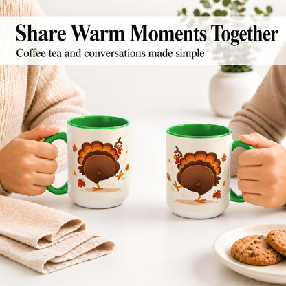 #pl[15oz|Green] Funny Turkey Accent Mug, Ceramic Mug with Dancing Back View Artwork