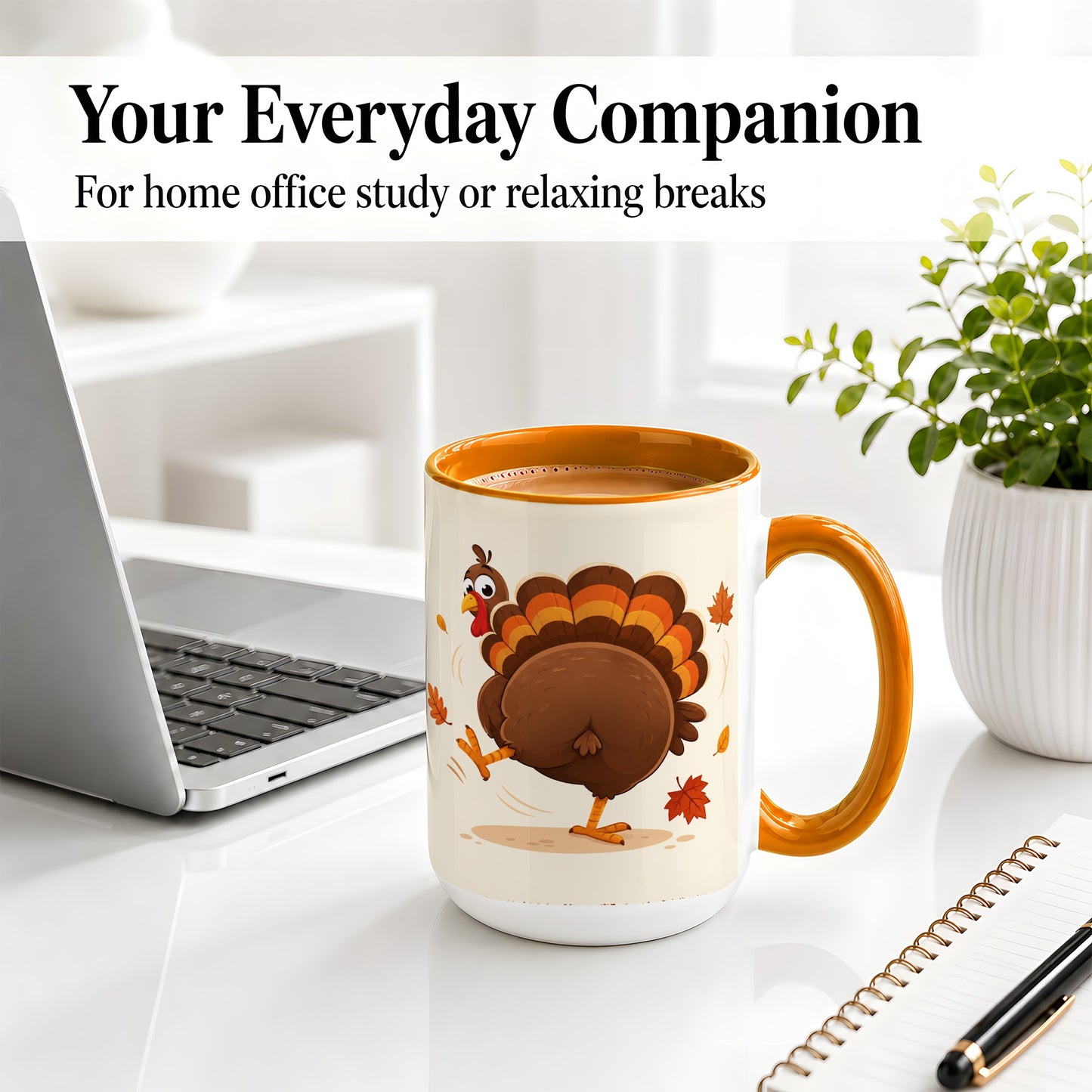 #pl[15oz|Orange] Funny Turkey Accent Mug, Ceramic Mug with Dancing Back View Artwork