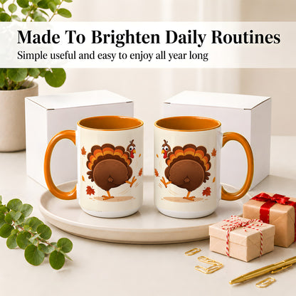 #pl[15oz|Orange] Funny Turkey Accent Mug, Ceramic Mug with Dancing Back View Artwork