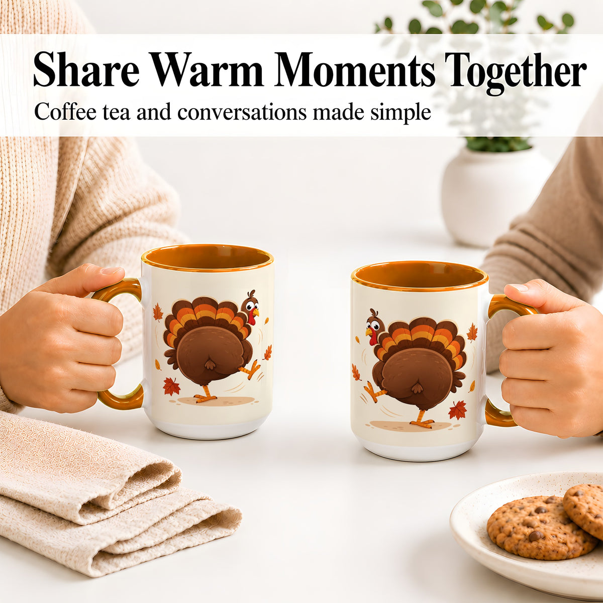 #pl[15oz|Orange] Funny Turkey Accent Mug, Ceramic Mug with Dancing Back View Artwork