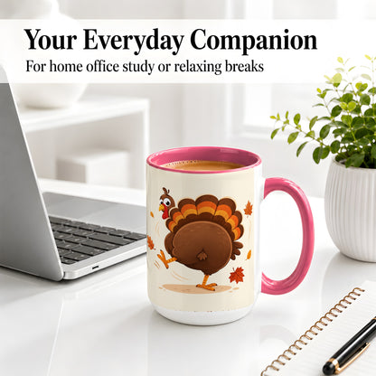 #pl[15oz|Pink] Funny Turkey Accent Mug, Ceramic Mug with Dancing Back View Artwork