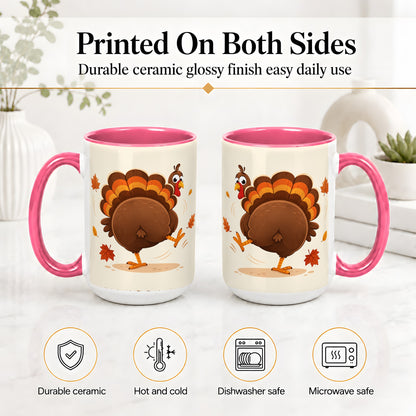 #pl[15oz|Pink] Funny Turkey Accent Mug, Ceramic Mug with Dancing Back View Artwork