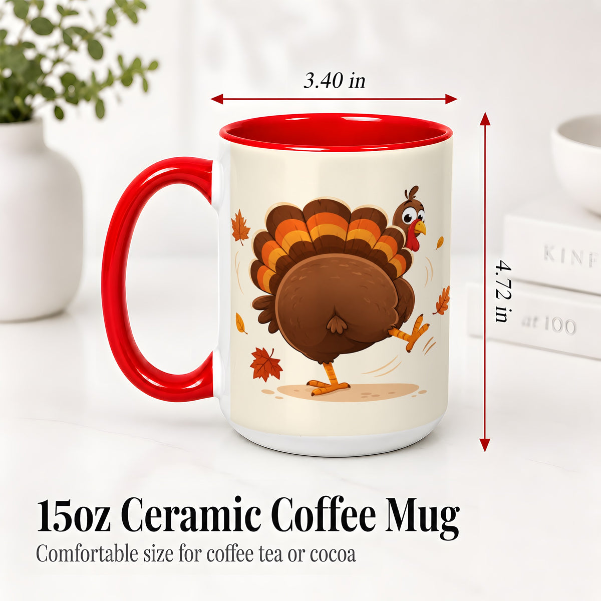 #pl[15oz|Red] Funny Turkey Accent Mug, Ceramic Mug with Dancing Back View Artwork