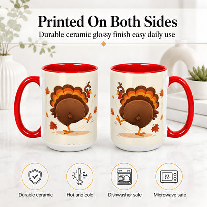 #pl[15oz|Red] Funny Turkey Accent Mug, Ceramic Mug with Dancing Back View Artwork