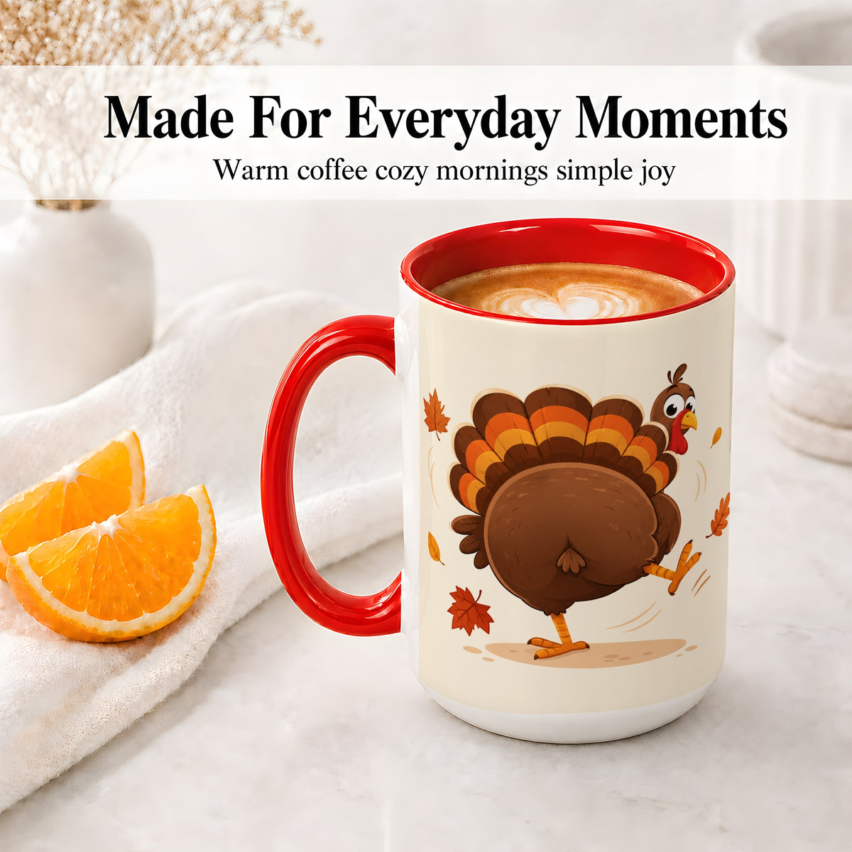 #pl[15oz|Red] Funny Turkey Accent Mug, Ceramic Mug with Dancing Back View Artwork