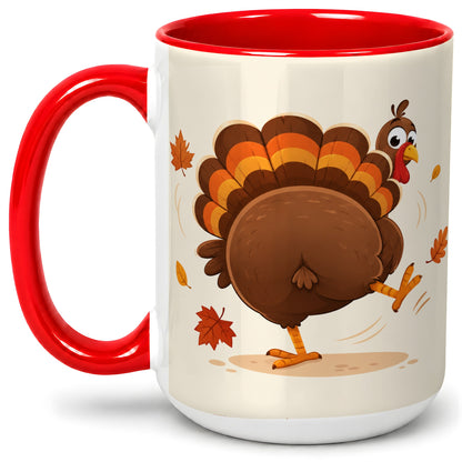 #pl[15oz|Red] Funny Turkey Accent Mug, Ceramic Mug with Dancing Back View Artwork
