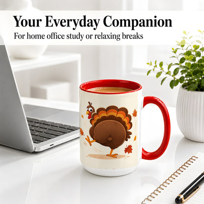 #pl[15oz|Red] Funny Turkey Accent Mug, Ceramic Mug with Dancing Back View Artwork