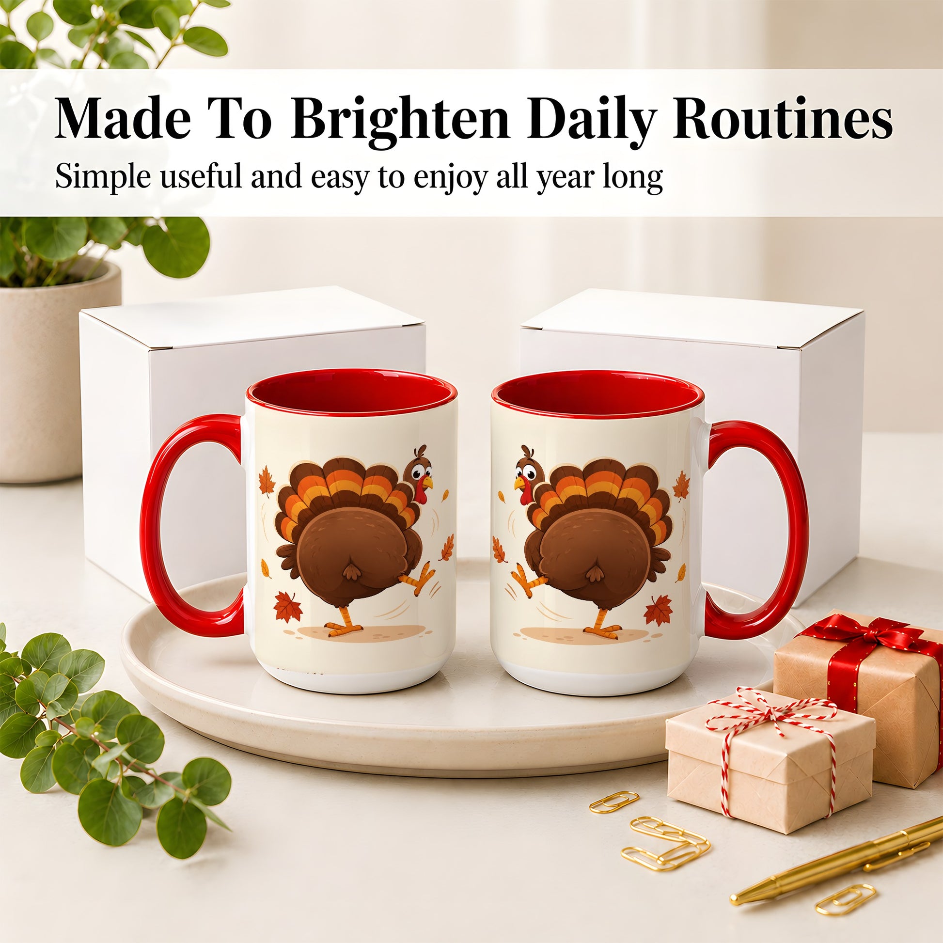 #pl[15oz|Red] Funny Turkey Accent Mug, Ceramic Mug with Dancing Back View Artwork