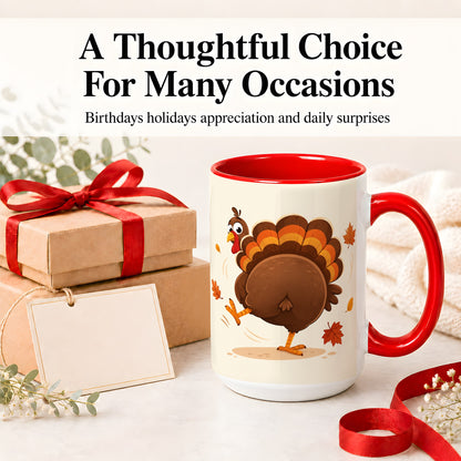 #pl[15oz|Red] Funny Turkey Accent Mug, Ceramic Mug with Dancing Back View Artwork