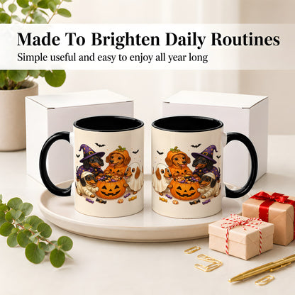 #pl[11oz|Black] Halloween Dachshunds Accent Mug, Ceramic Mug with Costume Dog Artwork
