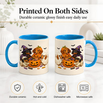 #pl[11oz|Blue] Halloween Dachshunds Accent Mug, Ceramic Mug with Costume Dog Artwork