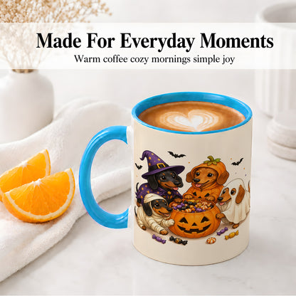 #pl[11oz|Blue] Halloween Dachshunds Accent Mug, Ceramic Mug with Costume Dog Artwork