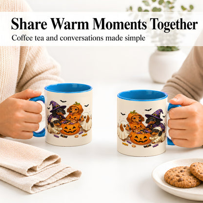 #pl[11oz|Blue] Halloween Dachshunds Accent Mug, Ceramic Mug with Costume Dog Artwork