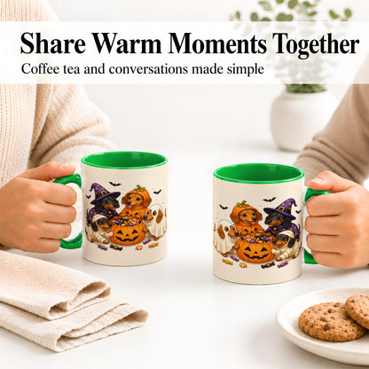 #pl[11oz|Green] Halloween Dachshunds Accent Mug, Ceramic Mug with Costume Dog Artwork