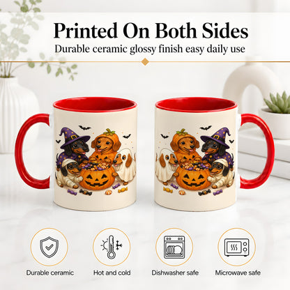 #pl[11oz|Red] Halloween Dachshunds Accent Mug, Ceramic Mug with Costume Dog Artwork