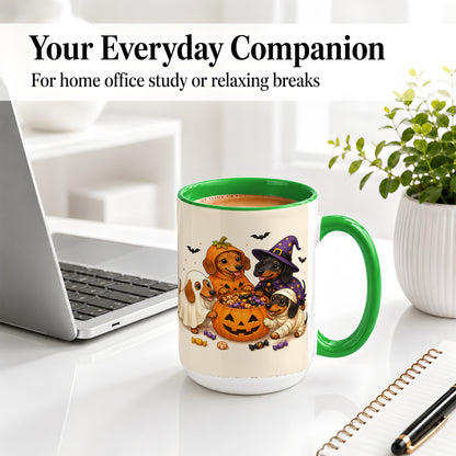 #pl[15oz|Green] Halloween Dachshunds Accent Mug, Ceramic Mug with Costume Dog Artwork