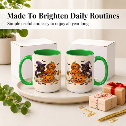 #pl[15oz|Green] Halloween Dachshunds Accent Mug, Ceramic Mug with Costume Dog Artwork