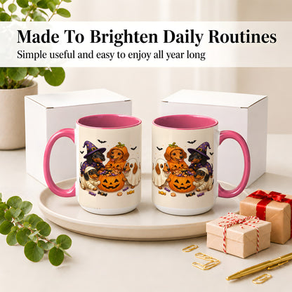 #pl[15oz|Pink] Halloween Dachshunds Accent Mug, Ceramic Mug with Costume Dog Artwork