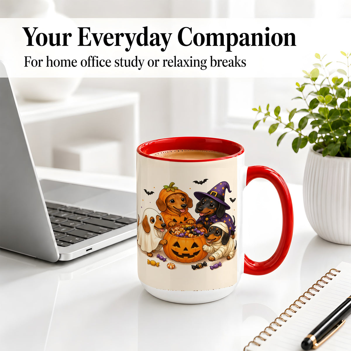 #pl[15oz|Red] Halloween Dachshunds Accent Mug, Ceramic Mug with Costume Dog Artwork