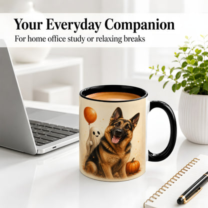 #pl[11oz|Black] German Shepherd Halloween Accent Mug, Ceramic Mug with Ghost Artwork