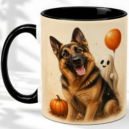 #pl[11oz|Black] German Shepherd Halloween Accent Mug, Ceramic Mug with Ghost Artwork